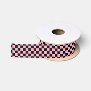 Chequered Pink and Black Satin Ribbon