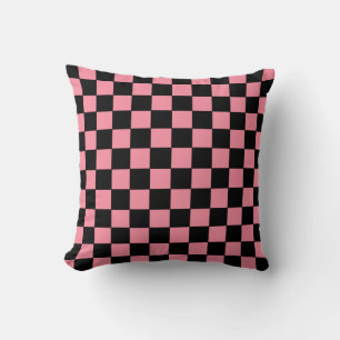Chequered Pink and Black Throw Pillow