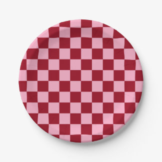 Chequered Pink and Burgundy Paper Plate