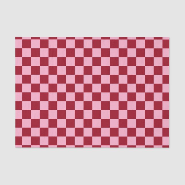 Chequered Pink and Burgundy Tissue Paper (Front)