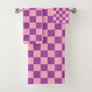 Chequered Pink and Purple Bath Towel Set