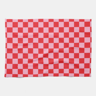 Chequered Pink and Red Kitchen Towel