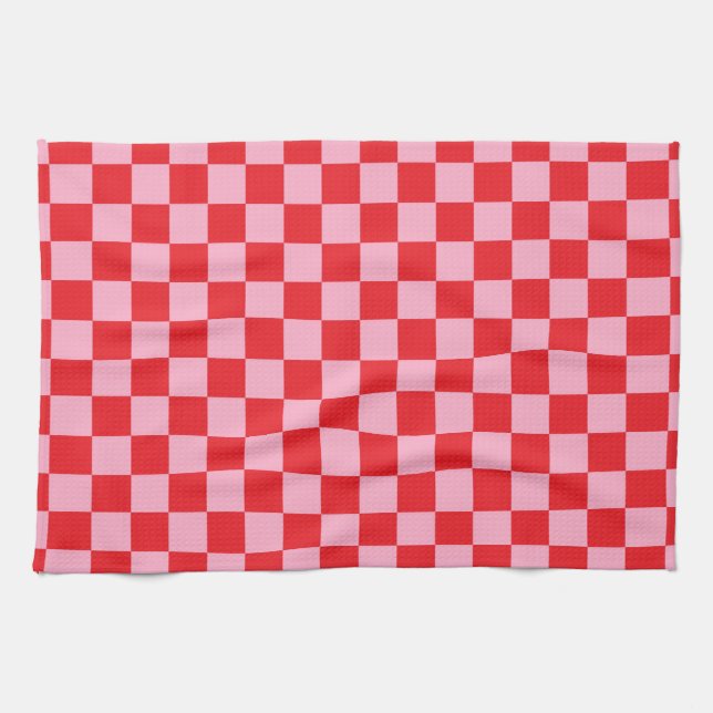 Chequered Pink and Red Kitchen Towel (Horizontal)