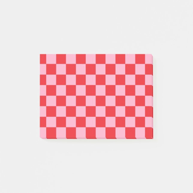 Chequered Pink and Red Post-it Notes (Front)
