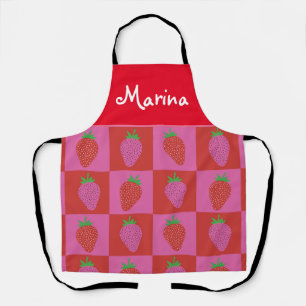 Chequered Pink and Red Strawberries Custom  Apron
