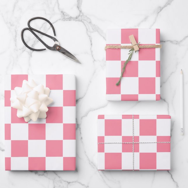 Chequered pink and White  Wrapping Paper Sheet (Front)