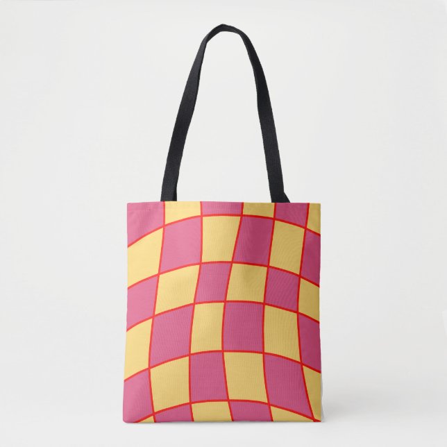 Chequered Pink And Yellow Tote Bag (Front)