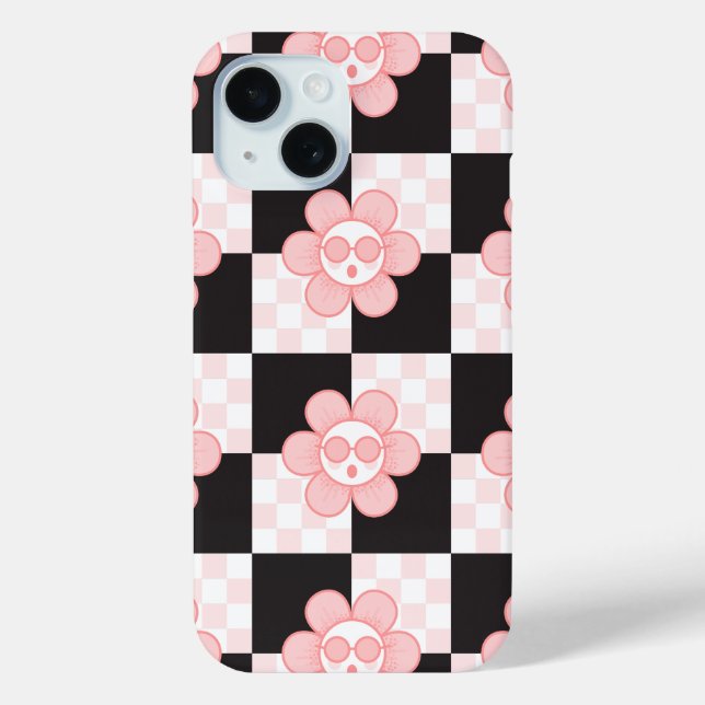 Chequered Pink Daisy Case-Mate iPhone Case (Back)