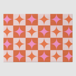 Chequered Pink Orange Mid Century Starbursts Tissue Paper