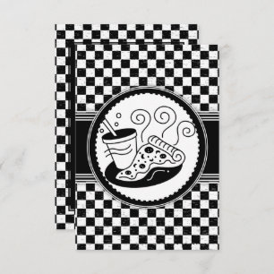 Chequered Pizza-Party Black-White Pattern Invitation