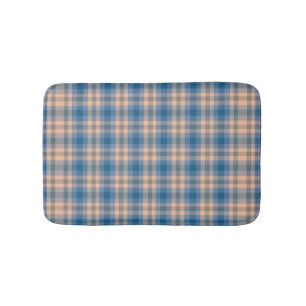 Chequered Plaid Beige Blue Grey And Peach Bath Mat