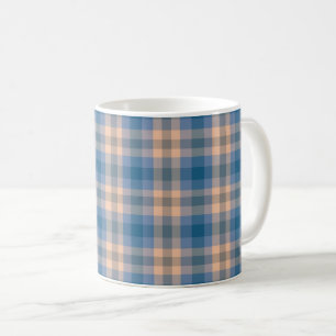 Chequered Plaid Beige Blue Grey And Peach Coffee Mug
