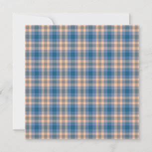 Chequered Plaid Beige Blue Grey And Peach Holiday Card