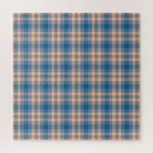 Chequered Plaid Beige Blue Grey And Peach Jigsaw Puzzle