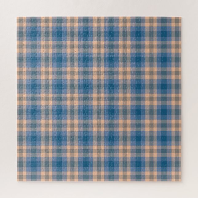 Chequered Plaid Beige Blue Grey And Peach Jigsaw Puzzle (Vertical)