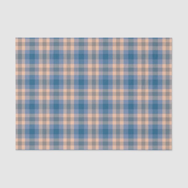 Chequered Plaid Beige Blue Grey And Peach Tissue Paper (Front)