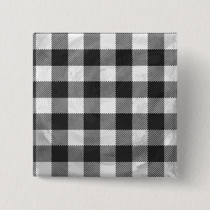 Chequered Plaid Black And White 2 Inch Square Button
