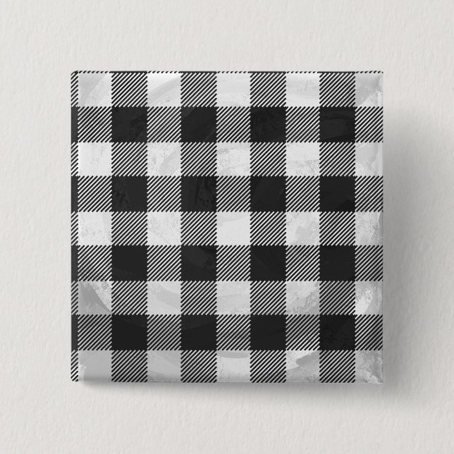 Chequered Plaid Black And White 2 Inch Square Button (Front)