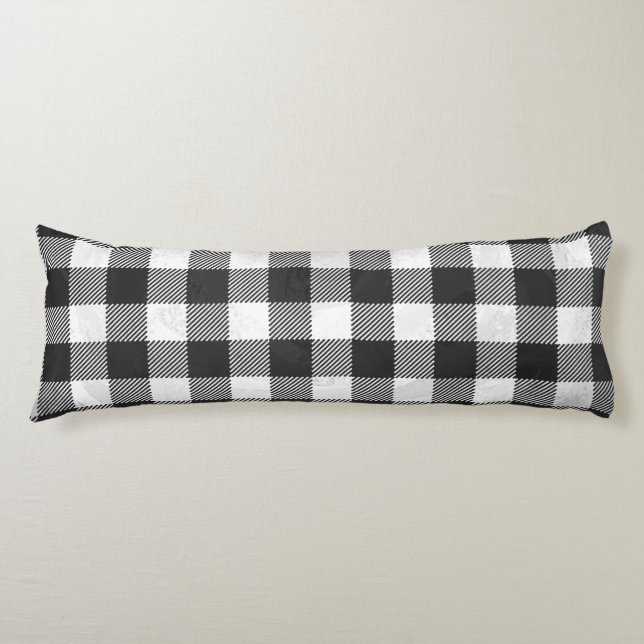Chequered Plaid Black And White Body Pillow (Front)