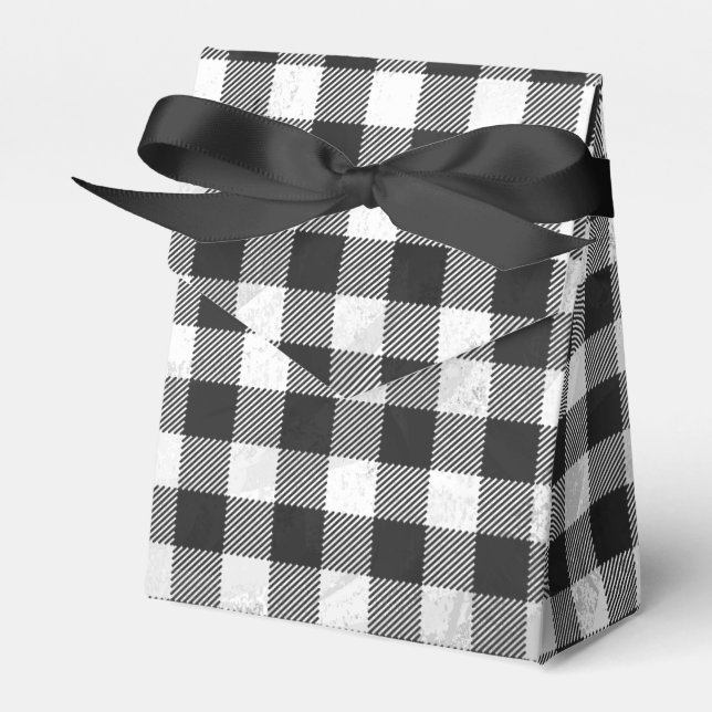 Chequered Plaid Black And White Favor Box (Front Side)