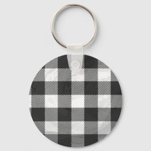 Chequered Plaid Black And White Keychain