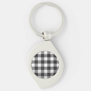 Chequered Plaid Black And White Keychain