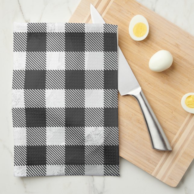 Chequered Plaid Black And White Kitchen Towel (Quarter Fold)
