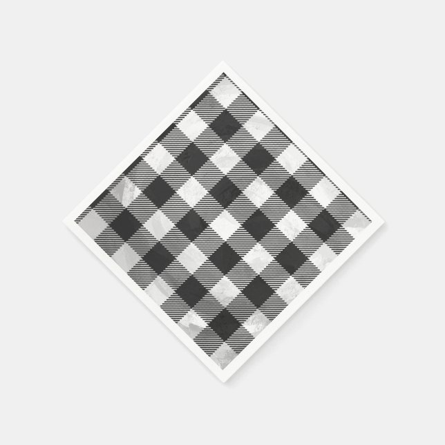 Chequered Plaid Black And White Napkin (Corner)