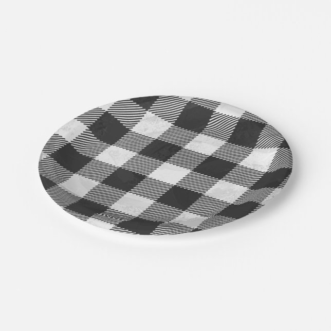 Chequered Plaid Black And White Paper Plate (Angled)
