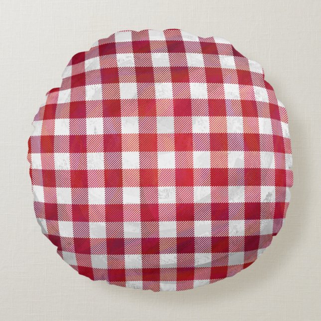 Chequered Plaid Black And White Round Pillow (Front)