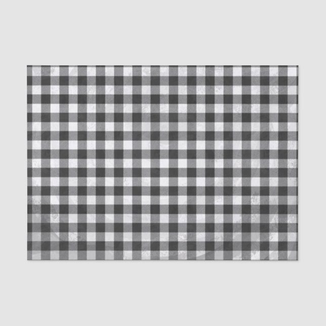 Chequered Plaid Black And White Tissue Paper (Front)