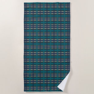 Chequered Plaid Blue Green Purple And Turquoise Beach Towel