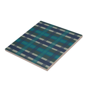 Chequered Plaid Blue Green Purple And Turquoise Tile