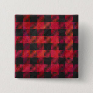 Chequered Plaid Red and Black 2 Inch Square Button