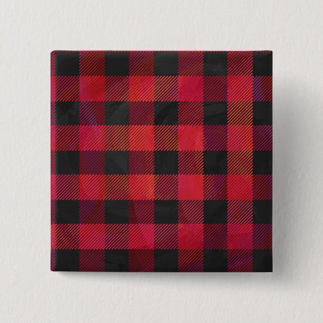 Chequered Plaid Red and Black 2 Inch Square Button (Front)