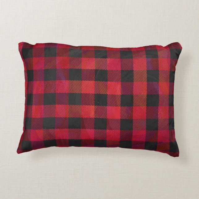 Chequered Plaid Red and Black Accent Pillow (Back)