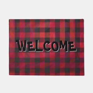 Chequered Plaid Red and Black Doormat