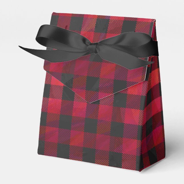 Chequered Plaid Red and Black Favor Box (Front Side)