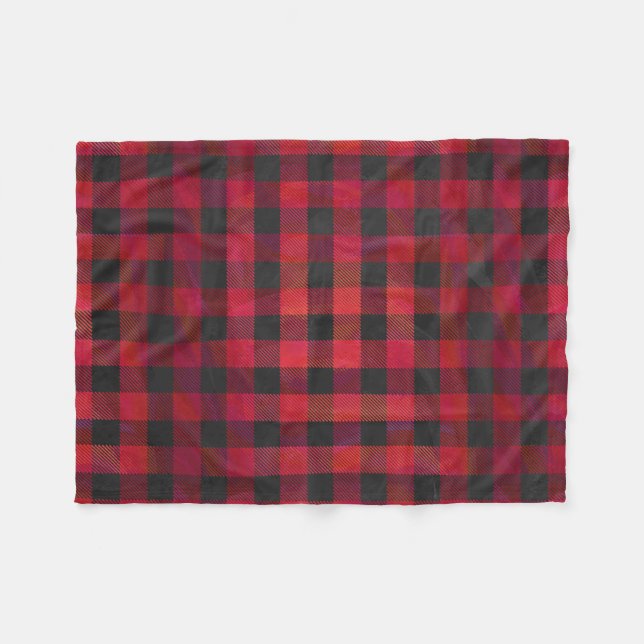 Chequered Plaid Red and Black Fleece Blanket (Front (Horizontal))