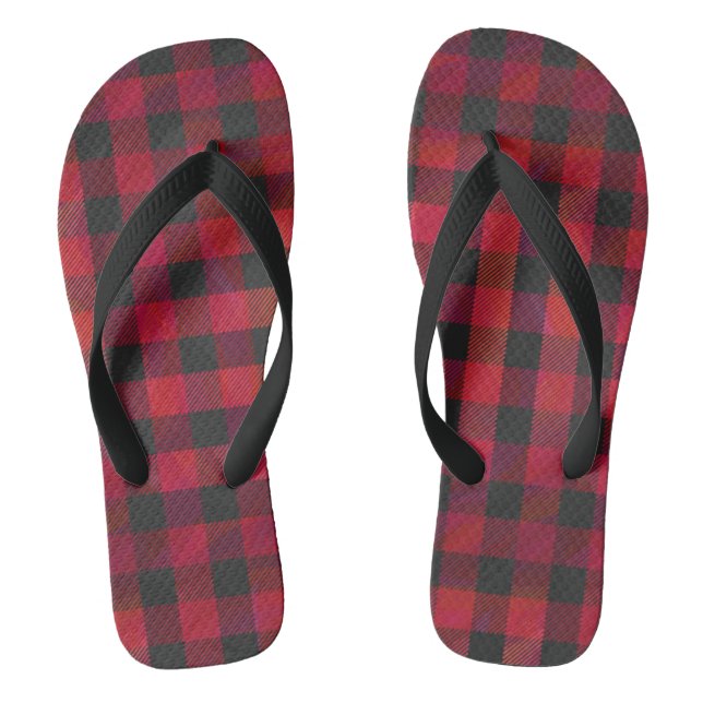 Chequered Plaid Red and Black Flip Flops (Footbed)