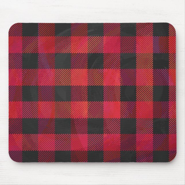 Chequered Plaid Red and Black Mouse Pad (Front)