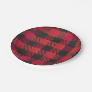 Chequered Plaid Red and Black Paper Plate