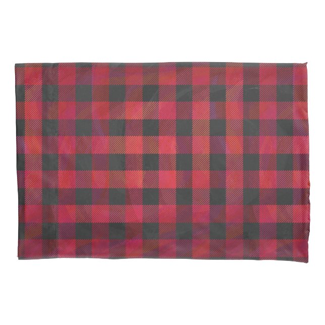 Chequered Plaid Red and Black Pillowcase (Front)