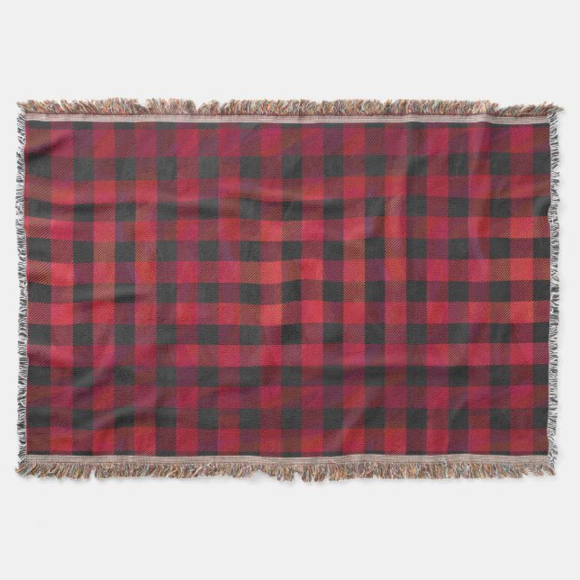 Chequered Plaid Red and Black Throw Blanket (Front)