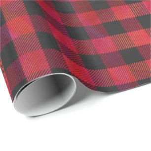 Chequered Plaid Red and Black Wrapping Paper