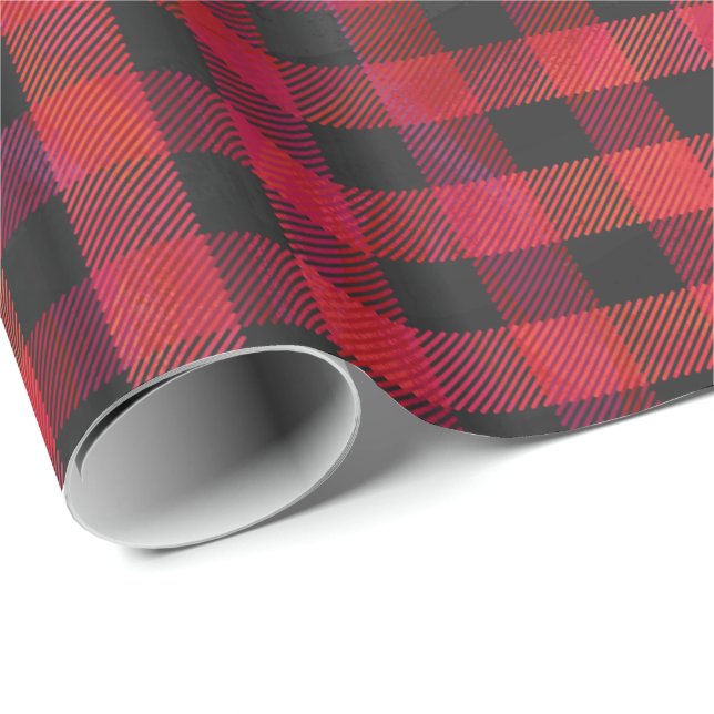Chequered Plaid Red and Black Wrapping Paper (Roll Corner)