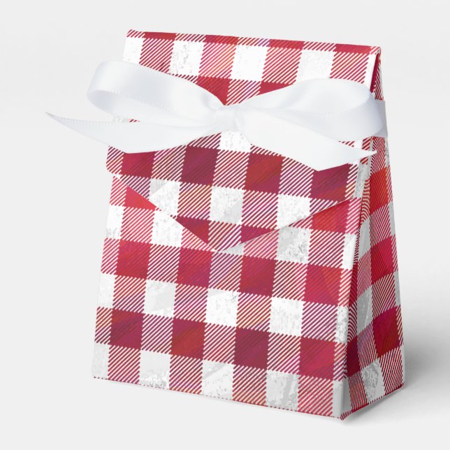 Chequered Plaid Red and White Favor Box (Front Side)