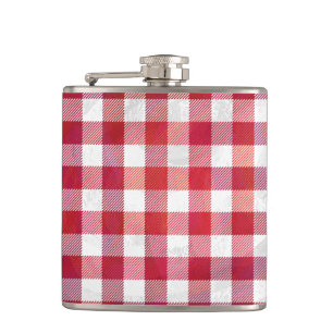 Chequered Plaid Red and White Hip Flask