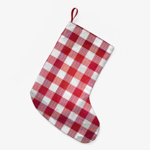 Chequered Plaid Red and White Small Christmas Stocking
