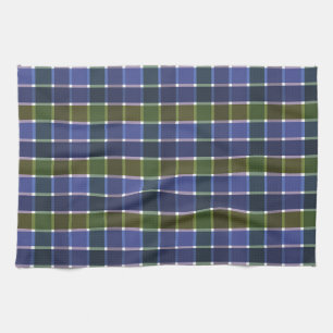 Chequered plaid tartan blue green retro colours vi kitchen towel